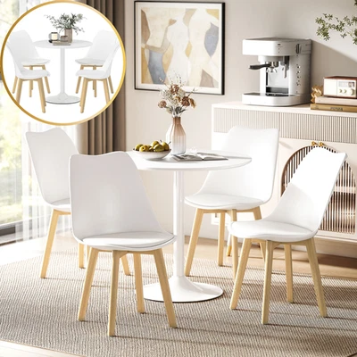 80cm Modern Dining Set with 4 PU Padded Chairs and Solid Wood Legs White Finish - Image 1 of 4