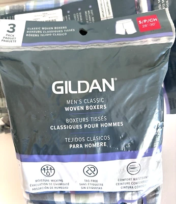 Gildan Mens Classic Woven Boxers Size S 3 Pack Multicolor Plaid Cotton Blend NEW - Image 1 of 4