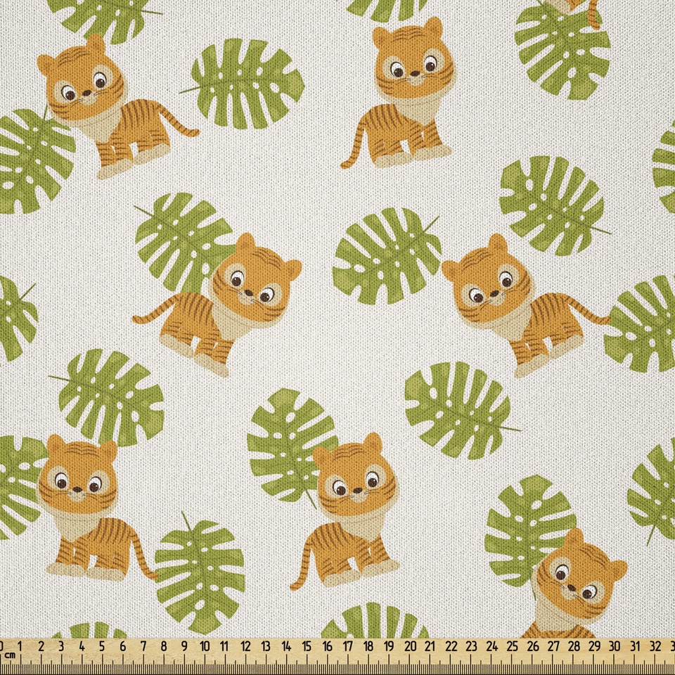 Tiger Microfaser Stoff als Meterware Tiger Cubs Monstera Leaves - Bild 1 von 1