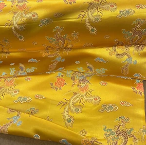 GOLD Chinese Dragon Brocade Jacquard Fabric 45" Wide BTY - Picture 1 of 2