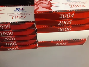 1999 to 2008 Silver Proof set run. 10 sets with Boxes and COAs. OGP. See photos. - Picture 1 of 4