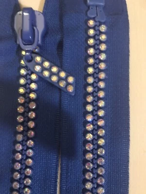 23” Light Blue Double Row Crystal Rhinestone Open End  Jacket /Bag Zipper - Image 1 of 4