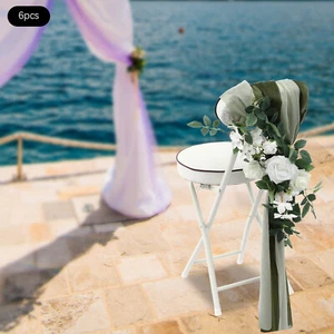 Wedding Chair Decoration 6pcs Chair Decoration Artificial Flower with Fabric - Picture 1 of 16