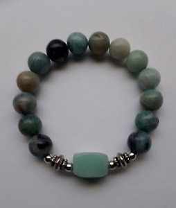 NEW BLUE FACETED & ROUND AMAZONITE BEADED BRACELET,  BUY ANY 2 GET 3RD FREE