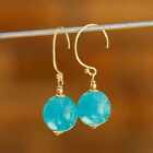 10Mm Natural Blue Round Amazonium Beads 14K Gold Earrings Men Women Anniversary