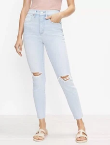 NWT LOFT Petite Destructed High Rise  Ankle Jeans - Bleach Out Wash - Size 30P - Picture 1 of 3