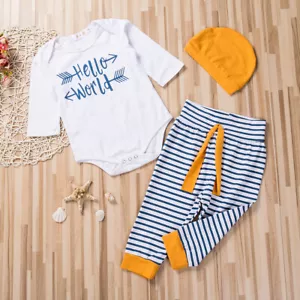 Säugling Baby Jungen Neugeborenes Strampler Body Tops Hose Mütze Kleidung Outfits Set - Bild 1 von 7