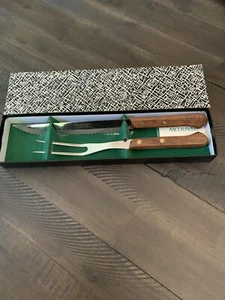 Vntg Rosewood & Stainless Serrated Carving Knife & Fork GIFT SET BARLOW Mora Mn - Picture 1 of 3