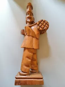 hand-carved wooden figure - traveller with hat, cloak, bag - 5x8x24cm - Picture 1 of 4
