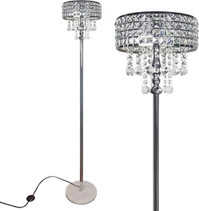 Modern K9 Clear Glass Crystals Floor Lamp, On/Off Foot Switch, Crystal & Glass 3 - Picture 1 of 7