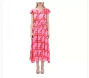 Traffic People Size S Whispers Chain Print Midi Dress Flutter Sleeve Flowy - Picture 1 of 11