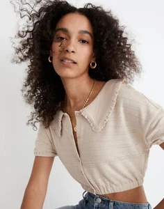 Madewell Crop top donna in maglia di cotone con volant e bottoni taglia XXS - Foto 1 di 12
