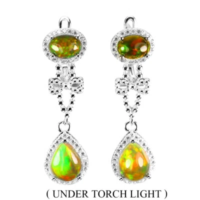 925 Orecchini Argento Sterling Ovale Nero Opale 9x7mm Finto Cz Gemma Gioielli - Immagine 1 di 4