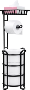 Free Standing Toilet Paper Holder with Shelf, Black Bathroom Storage Rack - Picture 1 of 12