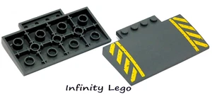 4 LEGO Gris Oscuro Pendiente Placa Curvada 5x8x2/3 Impreso Amarillo Rayas Peligro 15625 - Imagen 1 de 3
