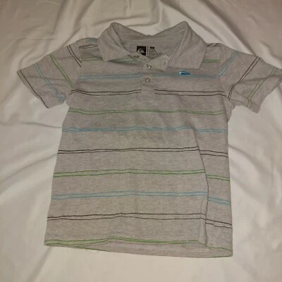 Quiksilver Gray Striped Polo Size Boy's 6 Gray Blue and Green Stripes Collared - Image 1 of 3