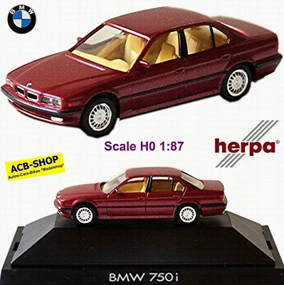 BMW 7er 750i Berlina 1994-2001 E38 Rosso Metallico 1:87 Herpa 100977 - Immagine 1 di 4