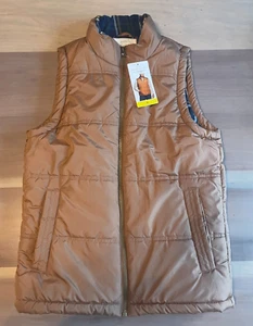 Weatherproof Vintage Vest Mens Puffer Flannel Lined Brown Full Zip Lined - Picture 1 of 4