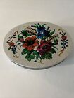 Vintage Needlepoint Floral Cookie Sewing Biscuit Tin Oval