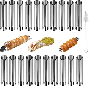 20Pcs Stainless Steel Screw Croissant Mold with Brush, 5 Inch Conical Tube Cone - Picture 1 of 11