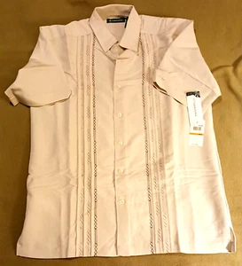 CUBAVERA sz S Tan Embroidered Lightweight Short Sleeve BDF Casual Dress Shirt - Picture 1 of 7