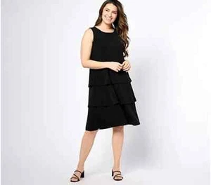 Susan Graver Passport Liquid Knit Sleeveless Tiered Dress-Black-XL-NEW-A644520 - Picture 1 of 2