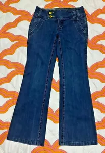 Lolë Bio Flare Jeans Größe 4 dunkelblau niedrig erhöht 30" Innennaht nachhaltig Denim - Bild 1 von 12