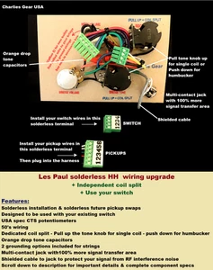 Gibson Les Paul Solderless LONG SHAFT Wiring Upgrade +Coil Split/use Your Switch - Picture 1 of 13