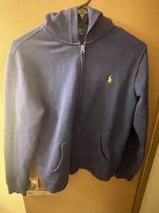 Polo Ralph Lauren Boys L 14/16 Navy Blue Full Zip Hoodie Pockets Pony Sweatshirt - Picture 1 of 3