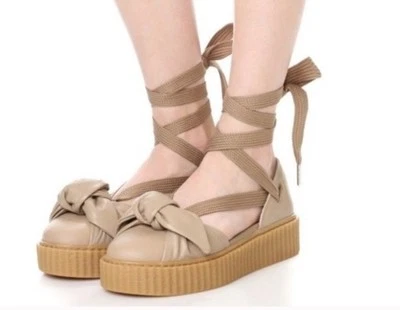 Puma FENTY Rihanna Womens Leather Strappy Lace Up Sandals Creepers Beige $140 - Image 1 of 4