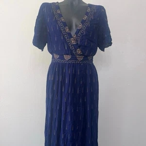 Lapogee Maxi Dress Sz XL Rayon Faux Wrap Lined Flutter Short Sleeves Boho Artsy - Picture 1 of 8