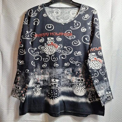 Top Pullover JANE ASHLEY Estilo de Vida Informal Feliz Fiesta Cuentas Talla 2X Negro Blanco Foto 1 de 4