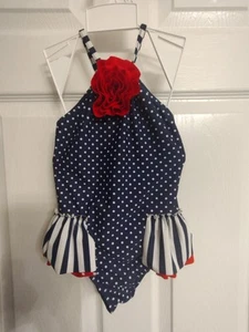 Fourth Of July Swimsuit Boutique Love You Lots Girl's Size 4T Red Rose Ruffles - Picture 1 of 14