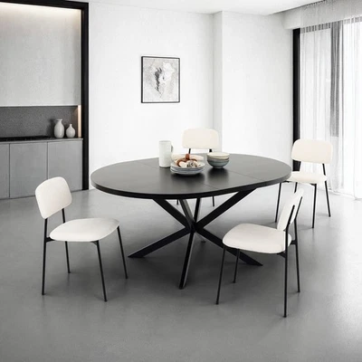 Essgruppe Esstisch & 4 Stühlen ausziehbar platzsparend Schwarz/Weiß rund 120 cm - Bild 1 von 4