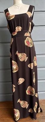 Vintage 90s Dana Buchman silk ankle length dress - Black W Urn Print- Size 12 - Image 1 of 4