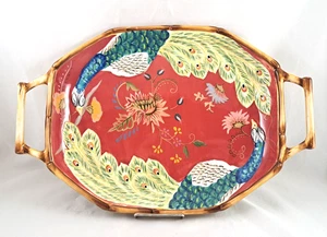 Tracy Porter ARTESIAN ROAD 15.25" Peacock Hand-Painted Platter Decorative Tray - Picture 1 of 9