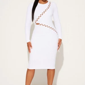 Abito BodyCon Nuovo con etichette Taglia 8 RARO Ritaglio a costine Midi Y2K Miami Chic Resort Vita notturna - Foto 1 di 14