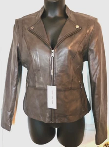 Marc New York by Andrew Marc Womens XL Dark Gray Leather Moto Jacket Zippers - Bild 1 von 6