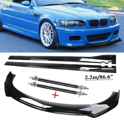 Front Bumper Lip Splitter Spoiler For BMW 3 Series E46 M3 E90 E91 Glossy Black - Imagem 1 de 4