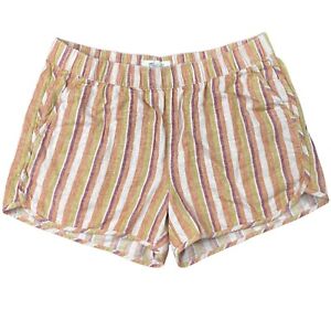Madewell Linen Blend Multicolor Striped Shorts Elastic Waist Pockets Womens