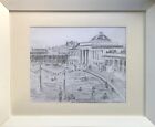 Drawing original swimming baths framed mounted and signed in glass 