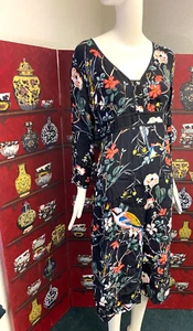 Warehouse Ladies Black and Floral Below Knee Dress Size 12 - Picture 1 of 9