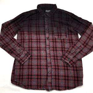 RETROFIT Flannel Shirt Men M Red Black Ombre Plaid Grunge Halloween Goth Dark - Picture 1 of 16