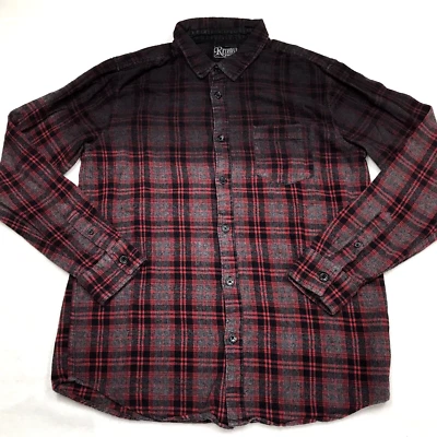 RETROFIT Flannel Shirt Men M Red Black Ombre Plaid Grunge Halloween Goth Dark - Image 1 of 4