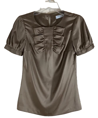 Blusa de seda Trina Turk para mujer talla 2XS? Carrera ajustada elástica frontal con lazo marrón Foto 1 de 4