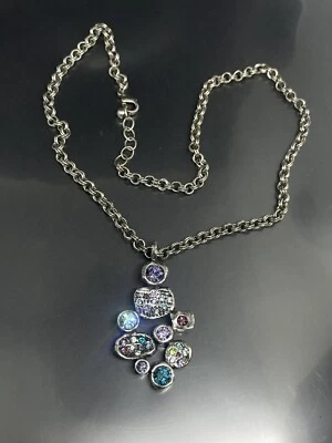 Collar de cadena colgante de cristales plateados firmado por Patricia Locke 10 EE. UU. NUEVO SIN ETIQUETAS Foto 1 de 3