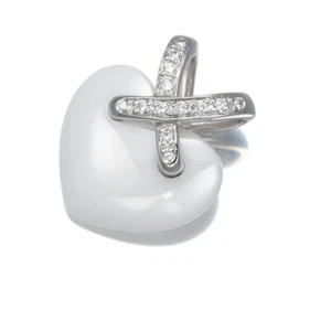 Auth CHAUMET Pendant Diamond Liens Heart 18K 750 White Gold/Ceramic - Picture 1 of 4