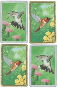 LOT 4 Vintage Single Swap Playing Cards Hummingbirds Birds at Flowers - Picture 1 of 1