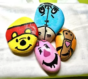4 Hand Painted Winnie The Pooh Stones/Rocks garden patio flower bed home decor - Picture 1 of 3