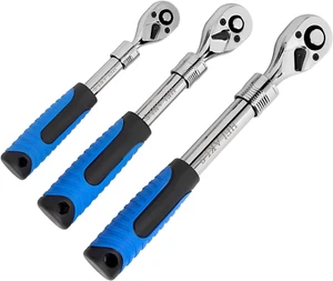 3-Piece 1/4" 3/8" 1/2-Inch Drive Socket Ratchet Set Extendable Handle Wrench Qui - Picture 1 of 7